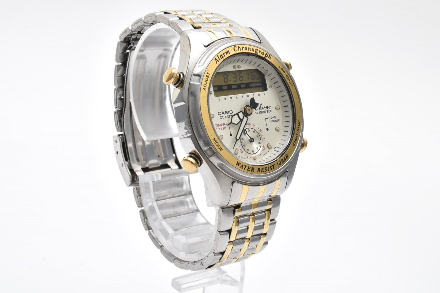 カシオ Casio AW-600 アナデジ メンズ腕時計 シルバー文字盤 コンビカラー ステンレススチール クォーツ 多機能表示 ヴィンテージ 1990年代 2000年代
