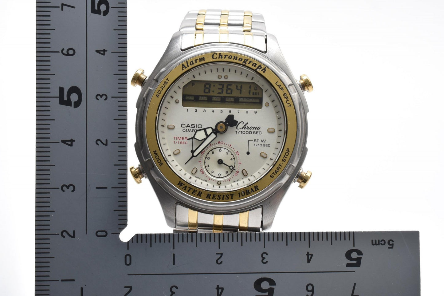 カシオ Casio AW-600 アナデジ メンズ腕時計 シルバー文字盤 コンビカラー ステンレススチール クォーツ 多機能表示 ヴィンテージ 1990年代 2000年代