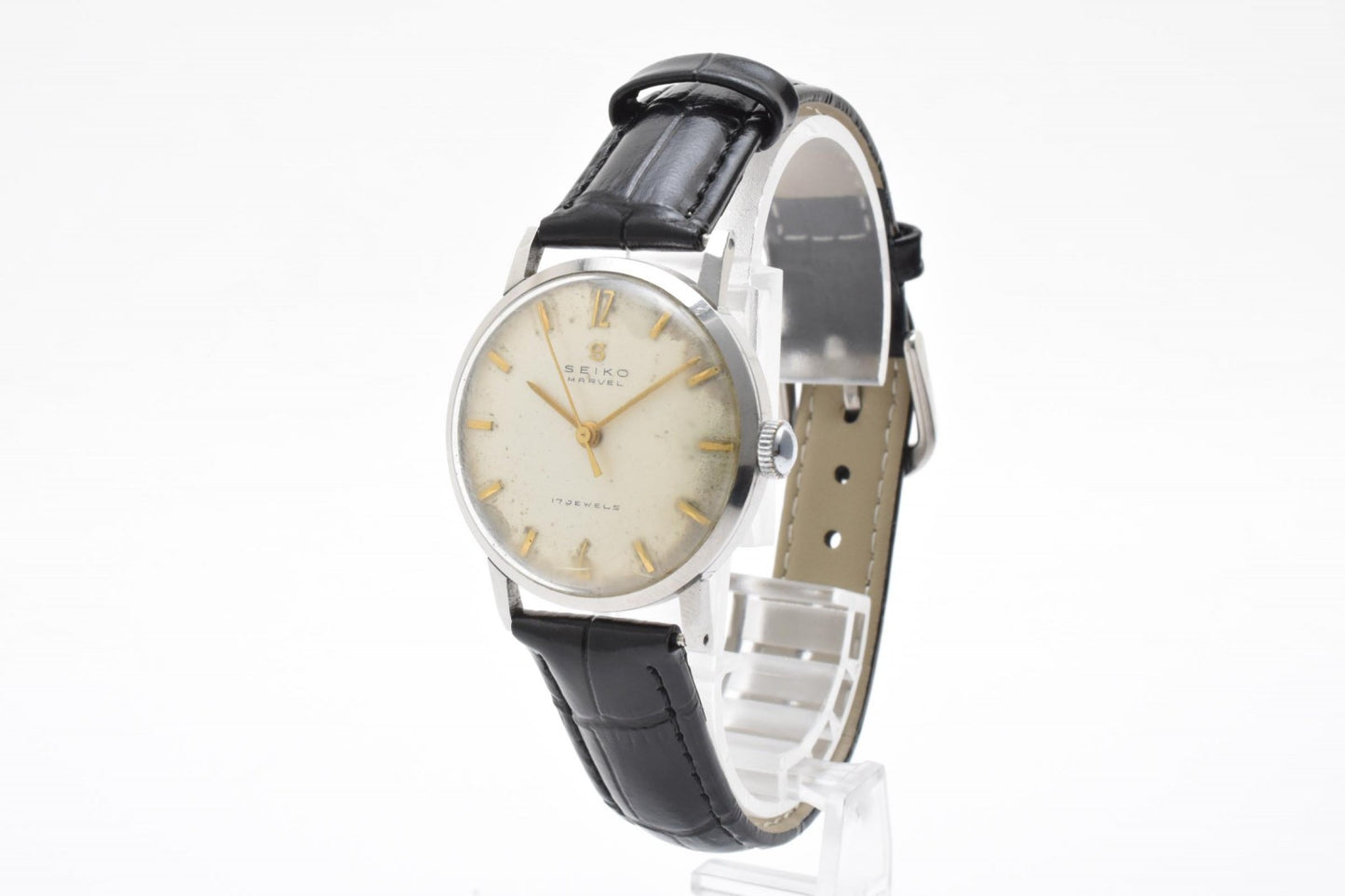 セイコー Seiko Marvel J13016 メンズ腕時計 手巻き 17石 アイボリー文字盤 ヴィンテージ 1950年代 レザーベルト