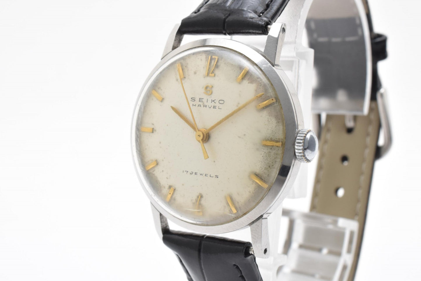 セイコー Seiko Marvel J13016 メンズ腕時計 手巻き 17石 アイボリー文字盤 ヴィンテージ 1950年代 レザーベルト