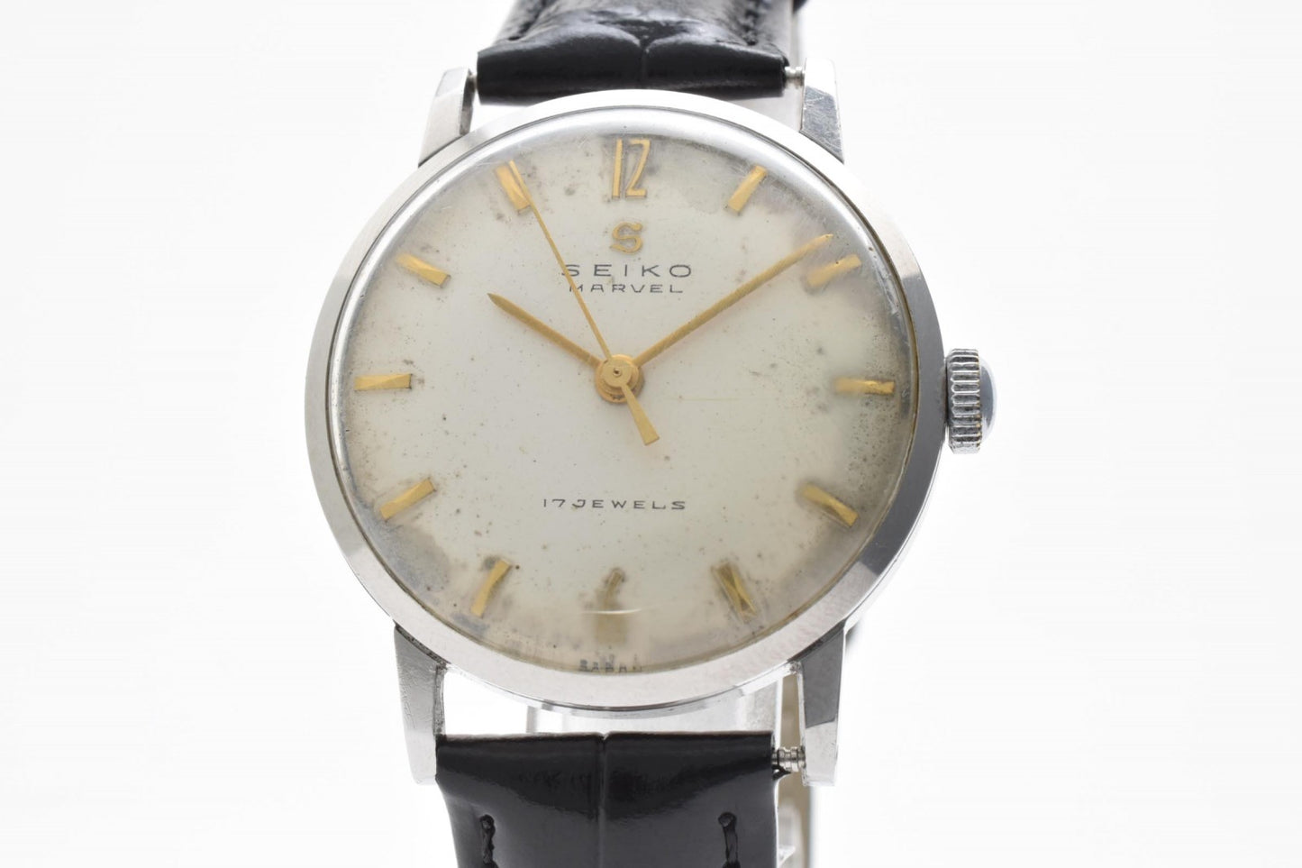セイコー Seiko Marvel J13016 メンズ腕時計 手巻き 17石 アイボリー文字盤 ヴィンテージ 1950年代 レザーベルト