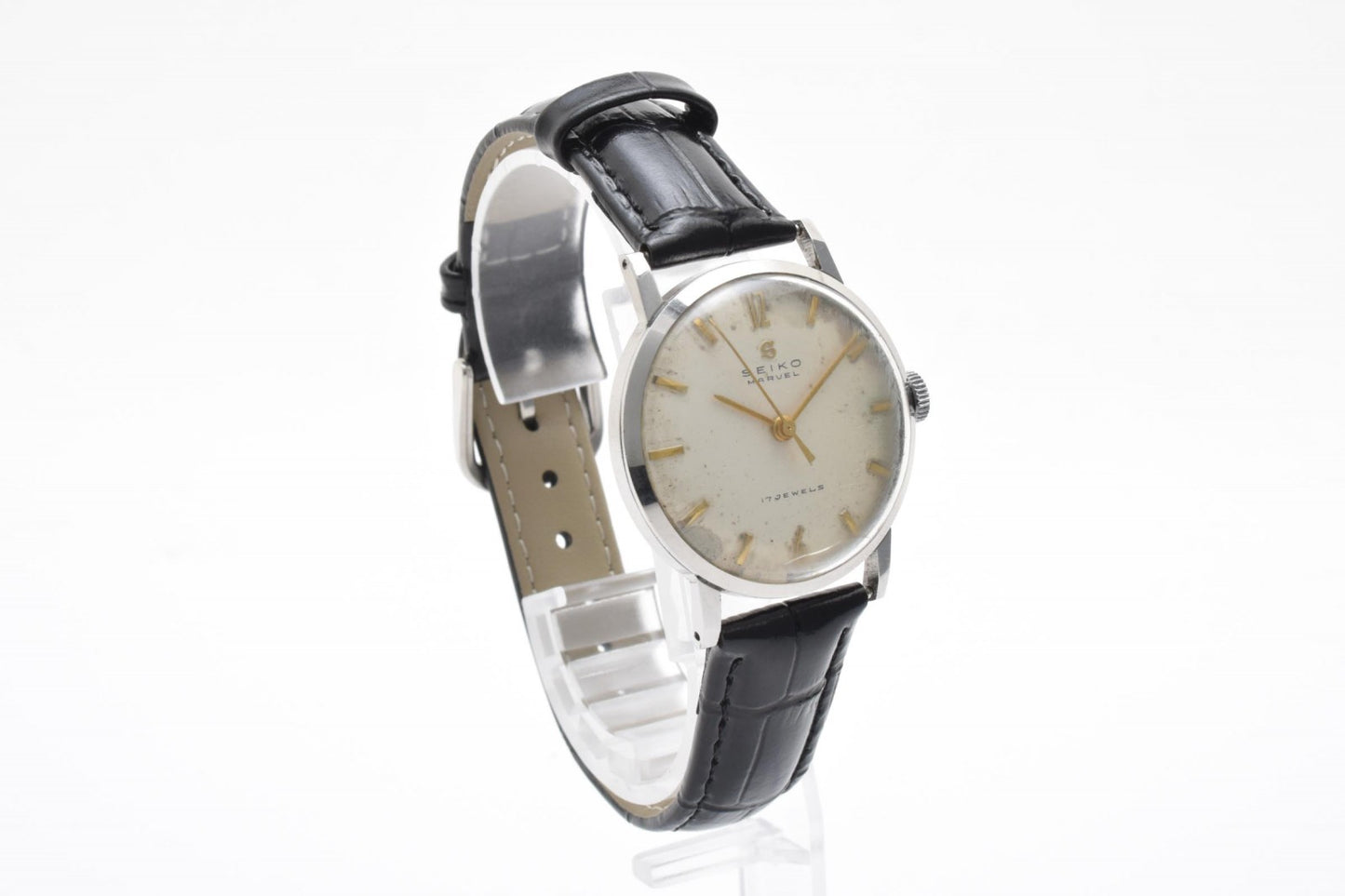 セイコー Seiko Marvel J13016 メンズ腕時計 手巻き 17石 アイボリー文字盤 ヴィンテージ 1950年代 レザーベルト