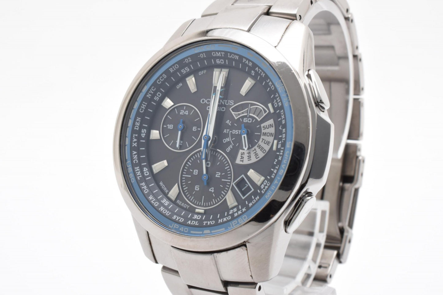 カシオ Casio OCEANUS OCW-M700 メンズ腕時計 電波ソーラー クロノグラフ チタン ブラック文字盤 オシアナス 箱 コマ付き