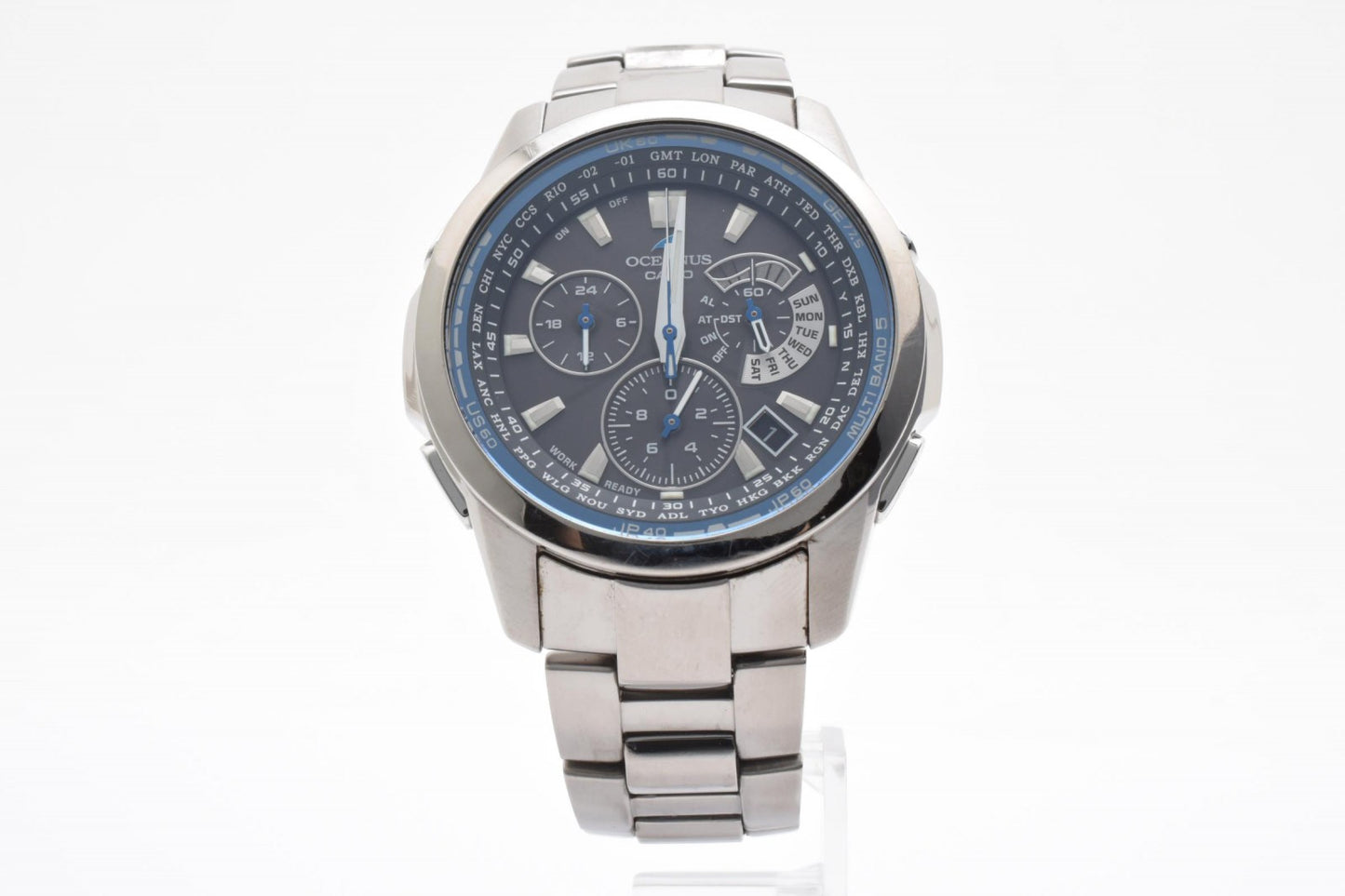 カシオ Casio OCEANUS OCW-M700 メンズ腕時計 電波ソーラー クロノグラフ チタン ブラック文字盤 オシアナス 箱 コマ付き