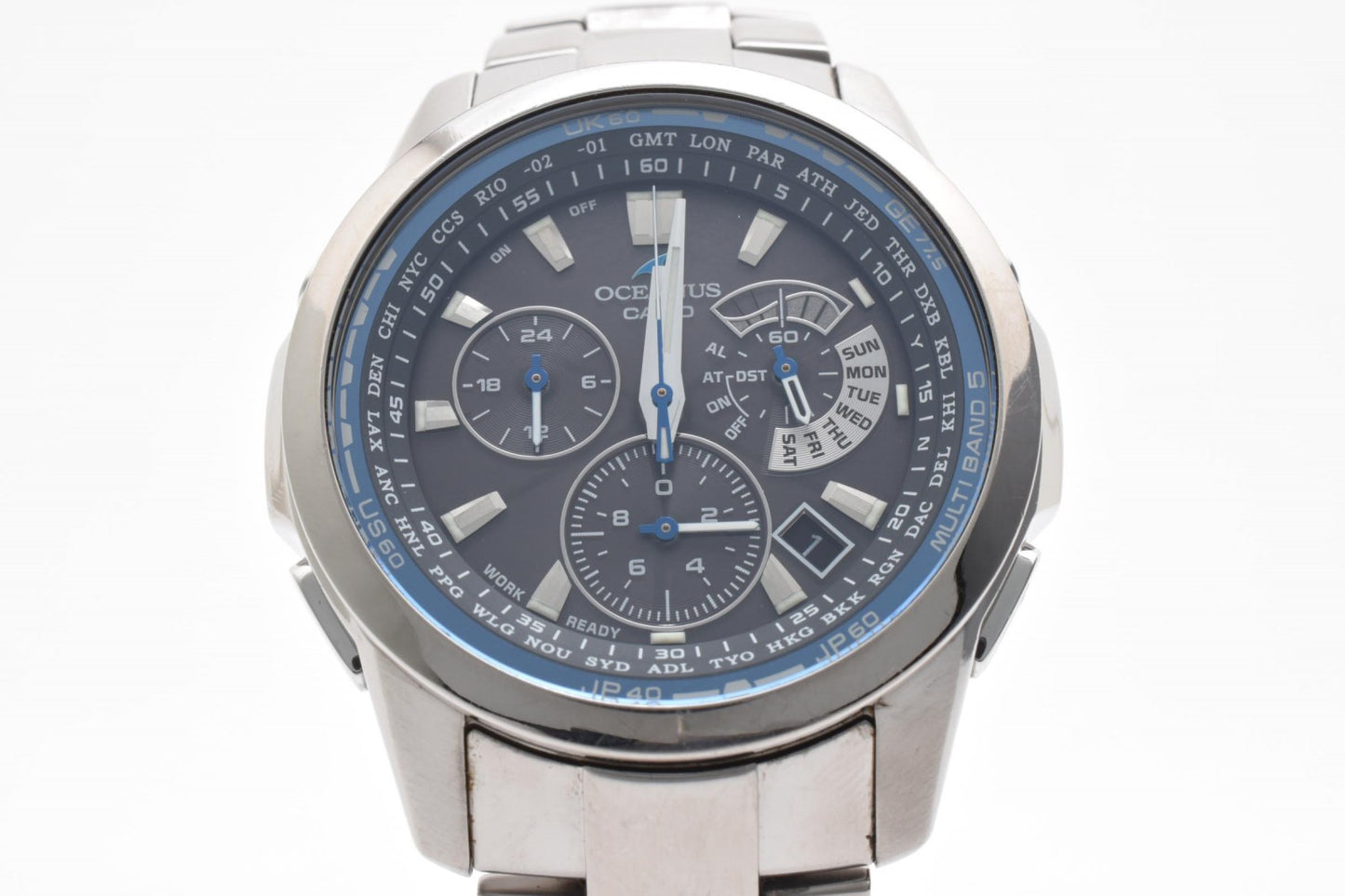 カシオ Casio OCEANUS OCW-M700 メンズ腕時計 電波ソーラー クロノグラフ チタン ブラック文字盤 オシアナス 箱 コマ付き