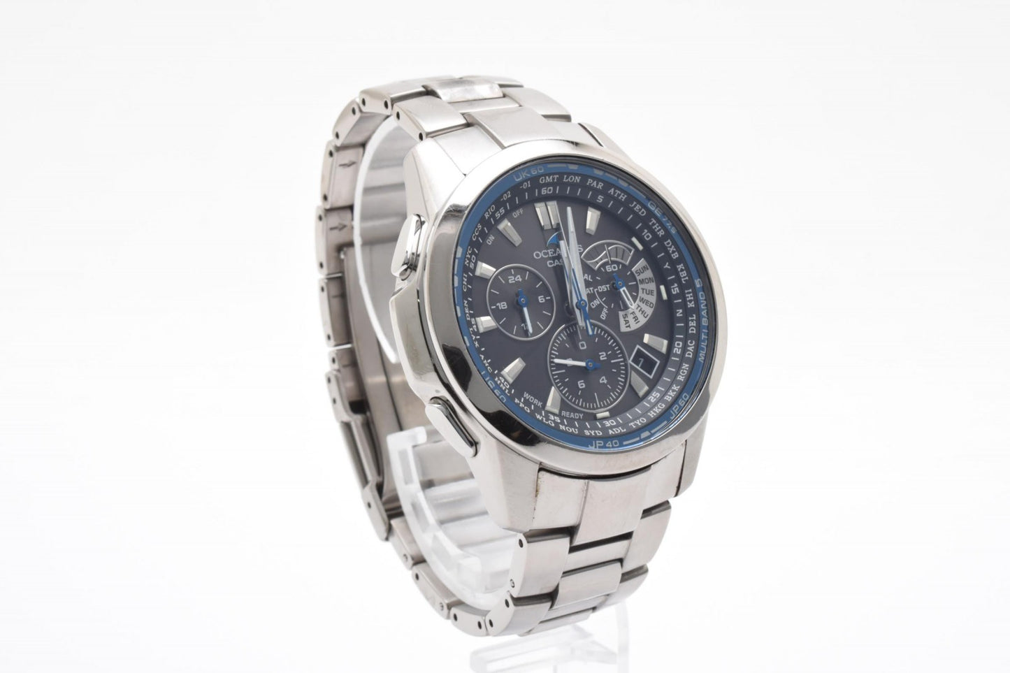 カシオ Casio OCEANUS OCW-M700 メンズ腕時計 電波ソーラー クロノグラフ チタン ブラック文字盤 オシアナス 箱 コマ付き