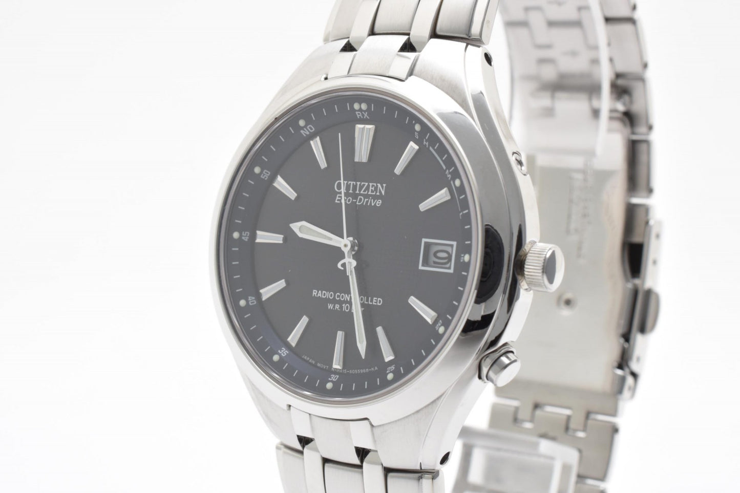 シチズン Citizen H415-S033047 メンズ腕時計 エコドライブ 電波ソーラー ブラック文字盤 デイト ステンレススチール 箱付き