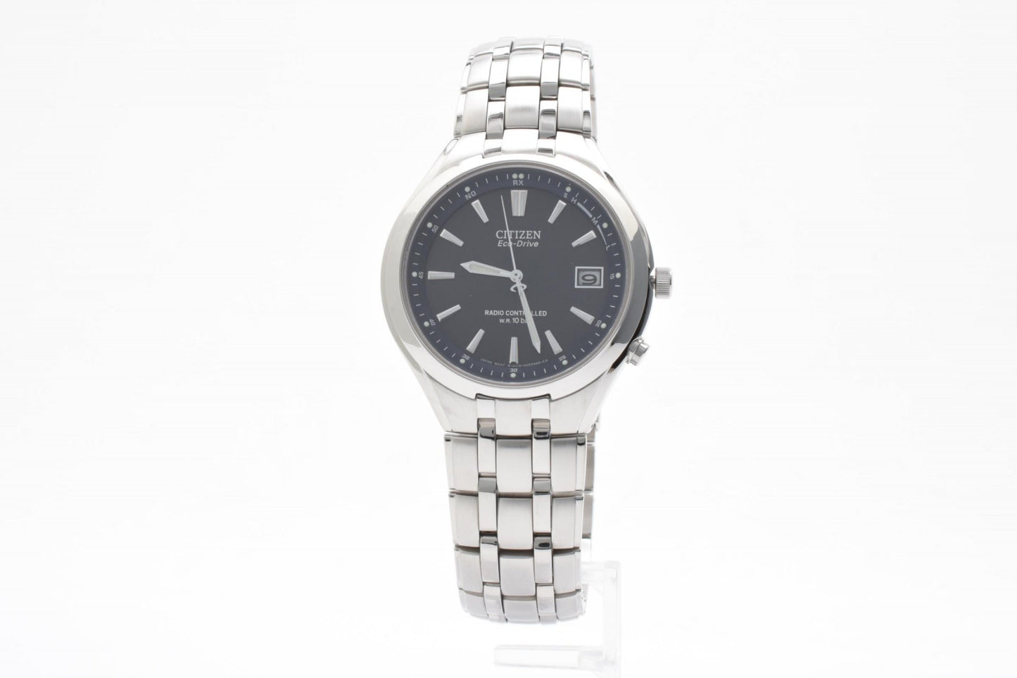 シチズン Citizen H415-S033047 メンズ腕時計 エコドライブ 電波ソーラー ブラック文字盤 デイト ステンレススチール 箱付き