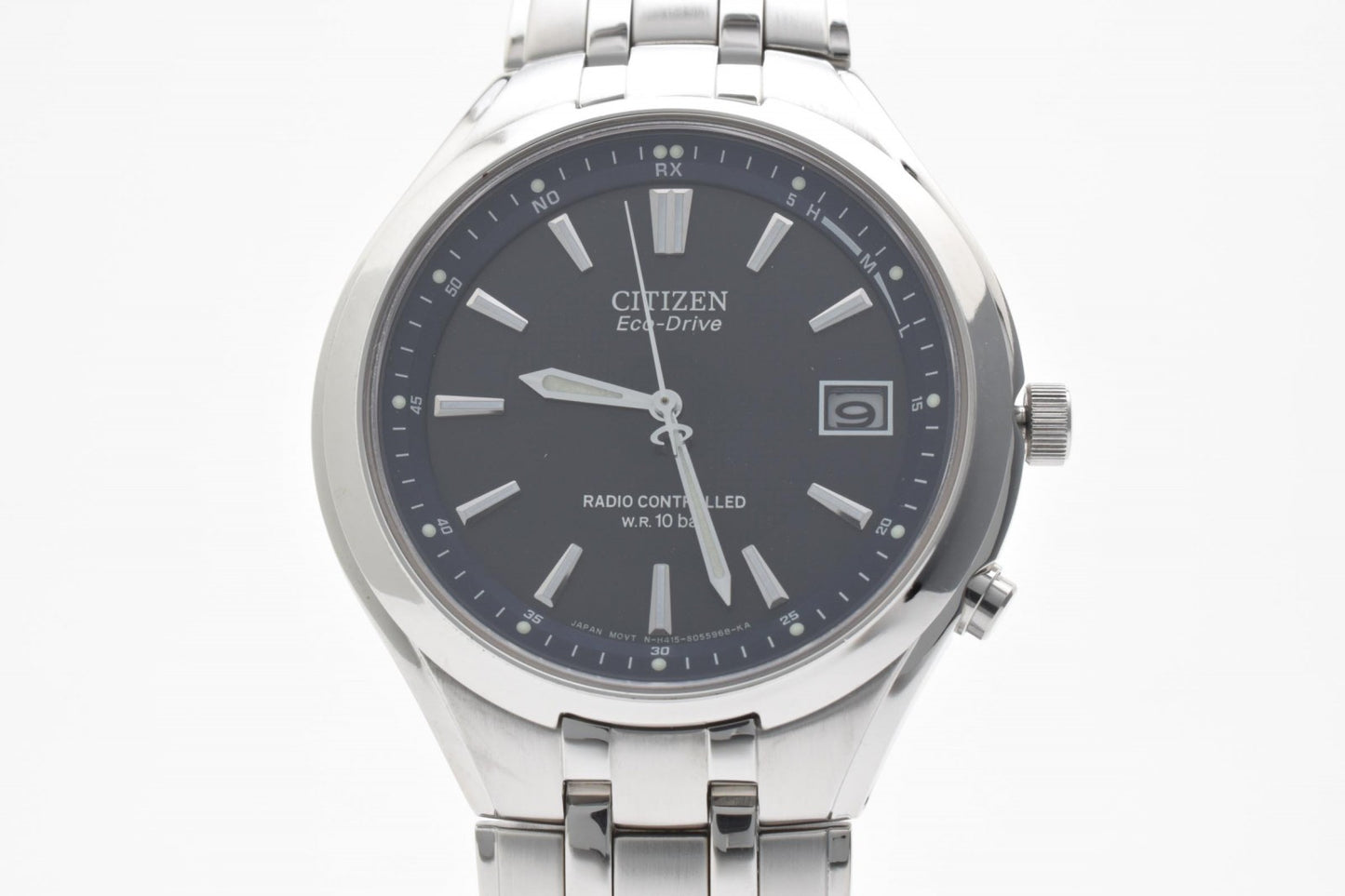 シチズン Citizen H415-S033047 メンズ腕時計 エコドライブ 電波ソーラー ブラック文字盤 デイト ステンレススチール 箱付き