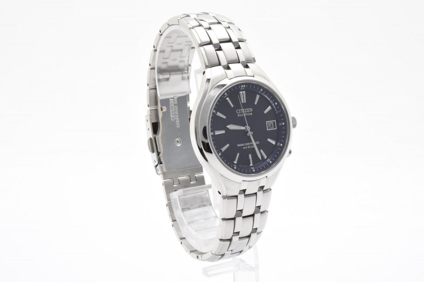 シチズン Citizen H415-S033047 メンズ腕時計 エコドライブ 電波ソーラー ブラック文字盤 デイト ステンレススチール 箱付き