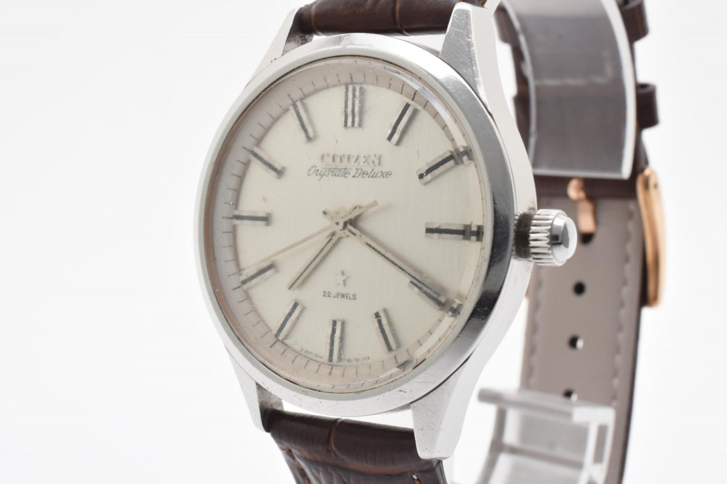 シチズン Citizen Crystal Deluxe H00S 3003-T 手巻き メンズ腕時計 ホワイト文字盤 22石 ステンレススチール レザーベルト ヴィンテージ 1970年代