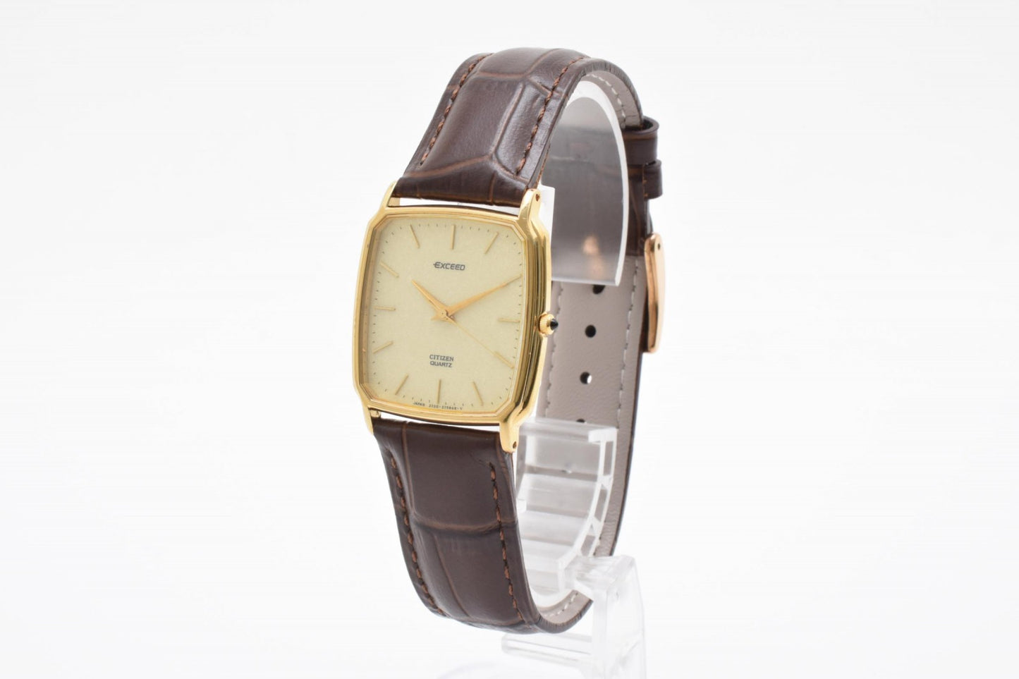 シチズン Citizen EXCEED エクシード クォーツ ドレスウォッチ ゴールド文字盤 GP SS 角型ケース レザーベルト ヴィンテージ 1990年代
