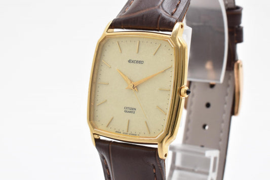 シチズン Citizen EXCEED エクシード クォーツ ドレスウォッチ ゴールド文字盤 GP SS 角型ケース レザーベルト ヴィンテージ 1990年代