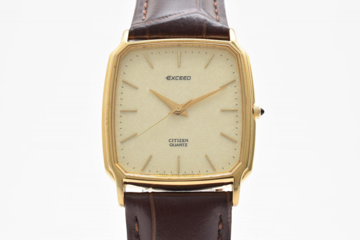 シチズン Citizen EXCEED エクシード クォーツ ドレスウォッチ ゴールド文字盤 GP SS 角型ケース レザーベルト ヴィンテージ 1990年代