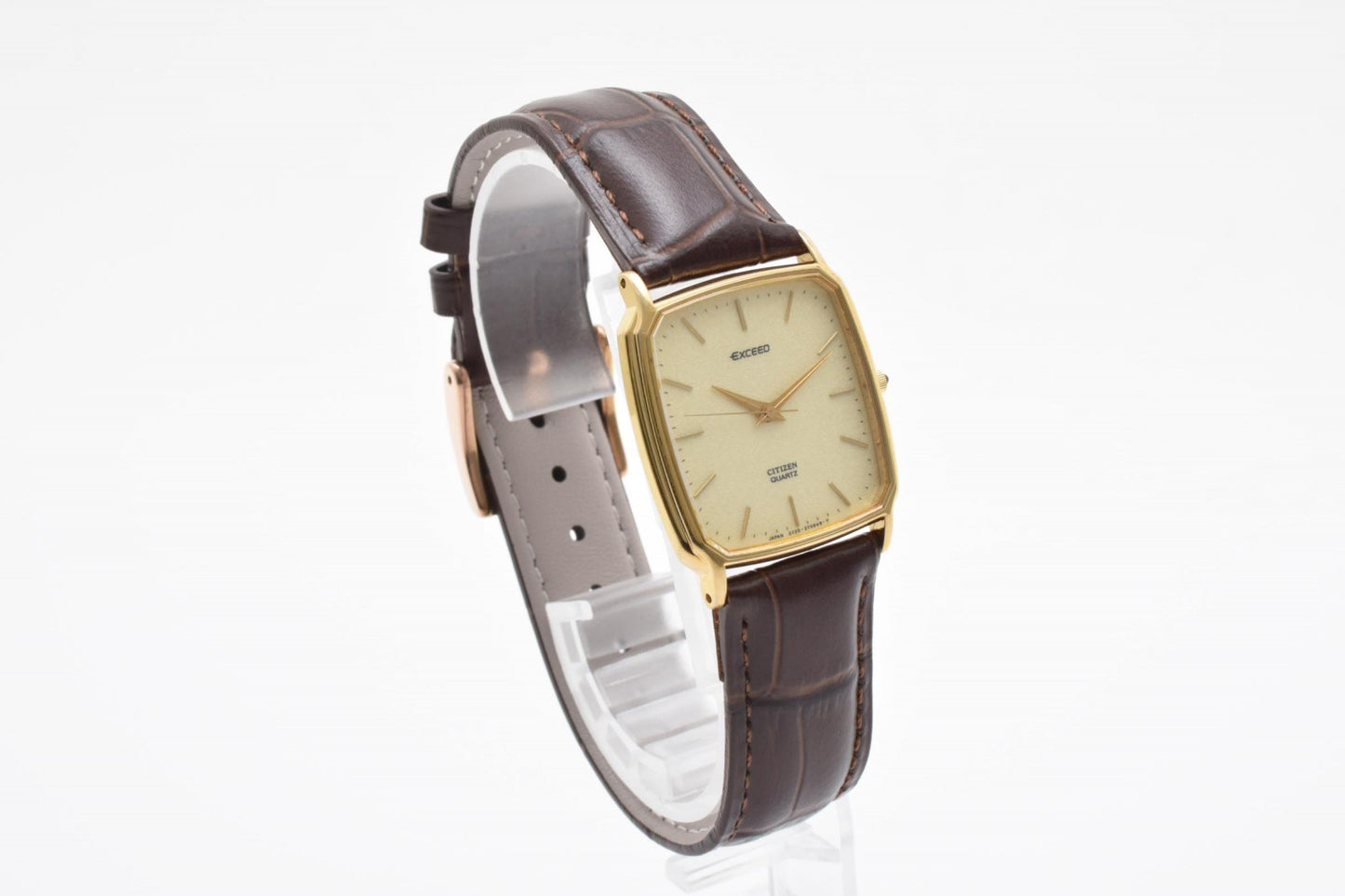 シチズン Citizen EXCEED エクシード クォーツ ドレスウォッチ ゴールド文字盤 GP SS 角型ケース レザーベルト ヴィンテージ 1990年代