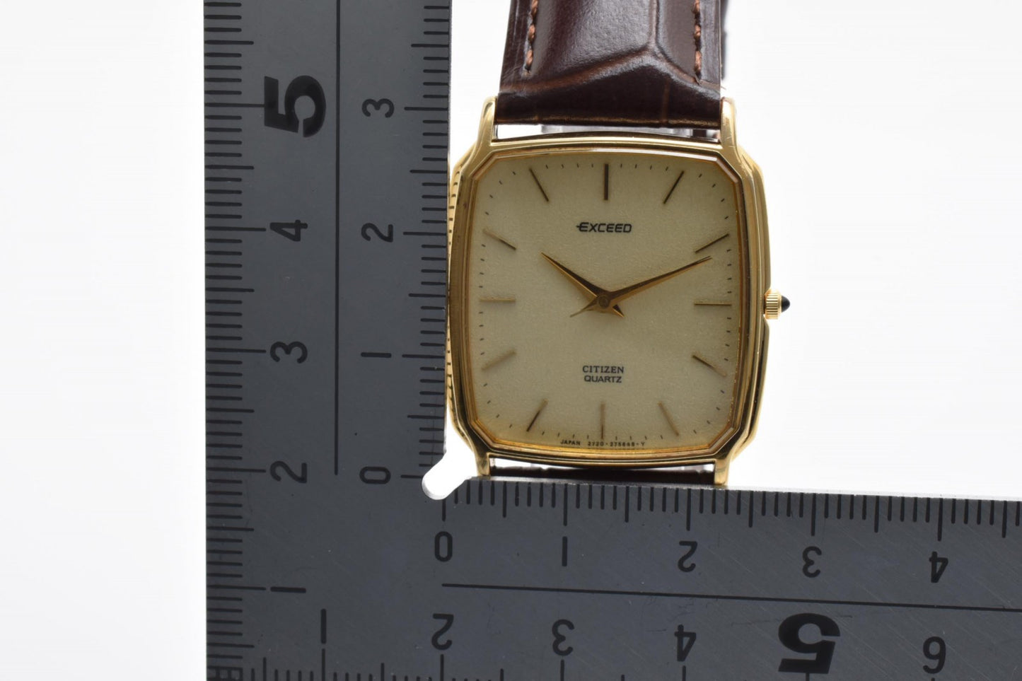 シチズン Citizen EXCEED エクシード クォーツ ドレスウォッチ ゴールド文字盤 GP SS 角型ケース レザーベルト ヴィンテージ 1990年代