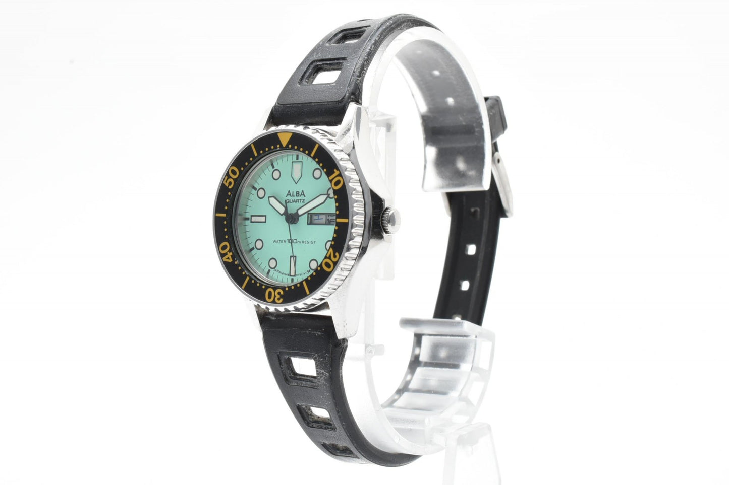 SEIKO ALBA V248-0070 レディース クォーツ ダイバーズ 腕時計 グリーンダイヤル ブラックベゼル シリコンベルト