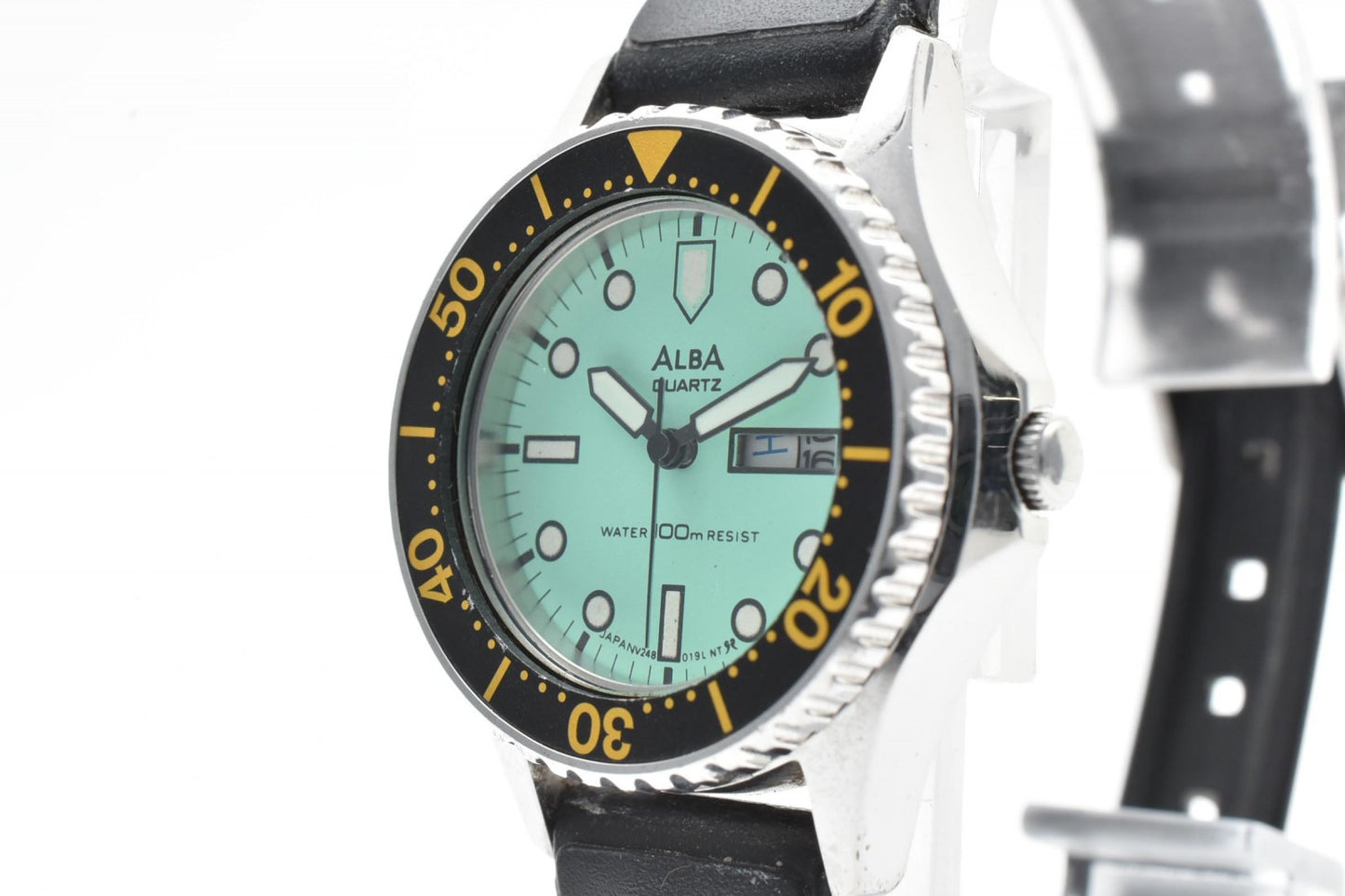 SEIKO ALBA V248-0070 レディース クォーツ ダイバーズ 腕時計 グリーンダイヤル ブラックベゼル シリコンベルト