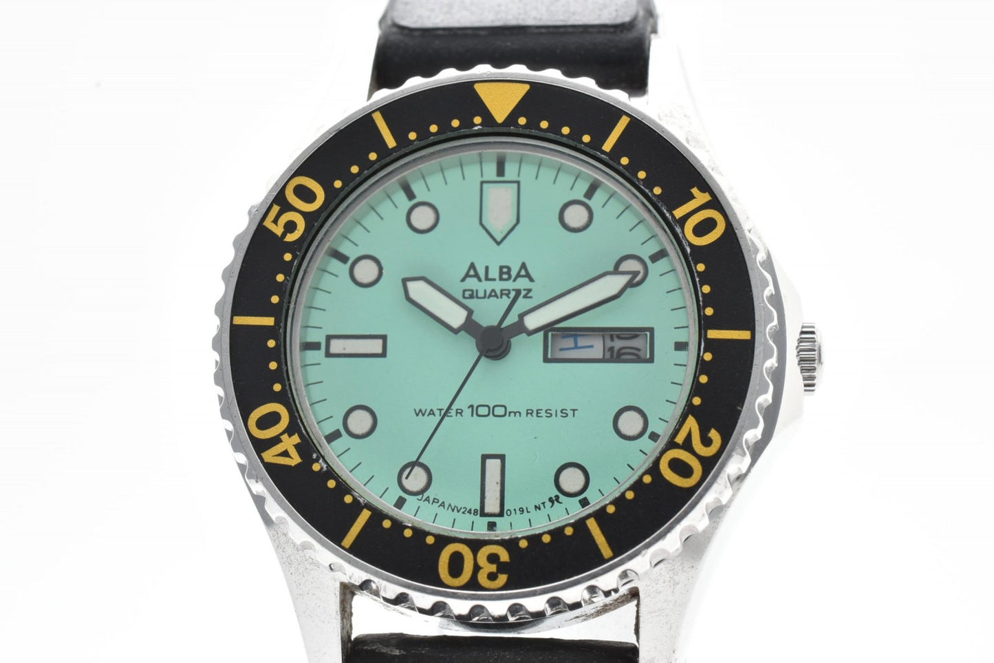 SEIKO ALBA V248-0070 レディース クォーツ ダイバーズ 腕時計 グリーンダイヤル ブラックベゼル シリコンベルト