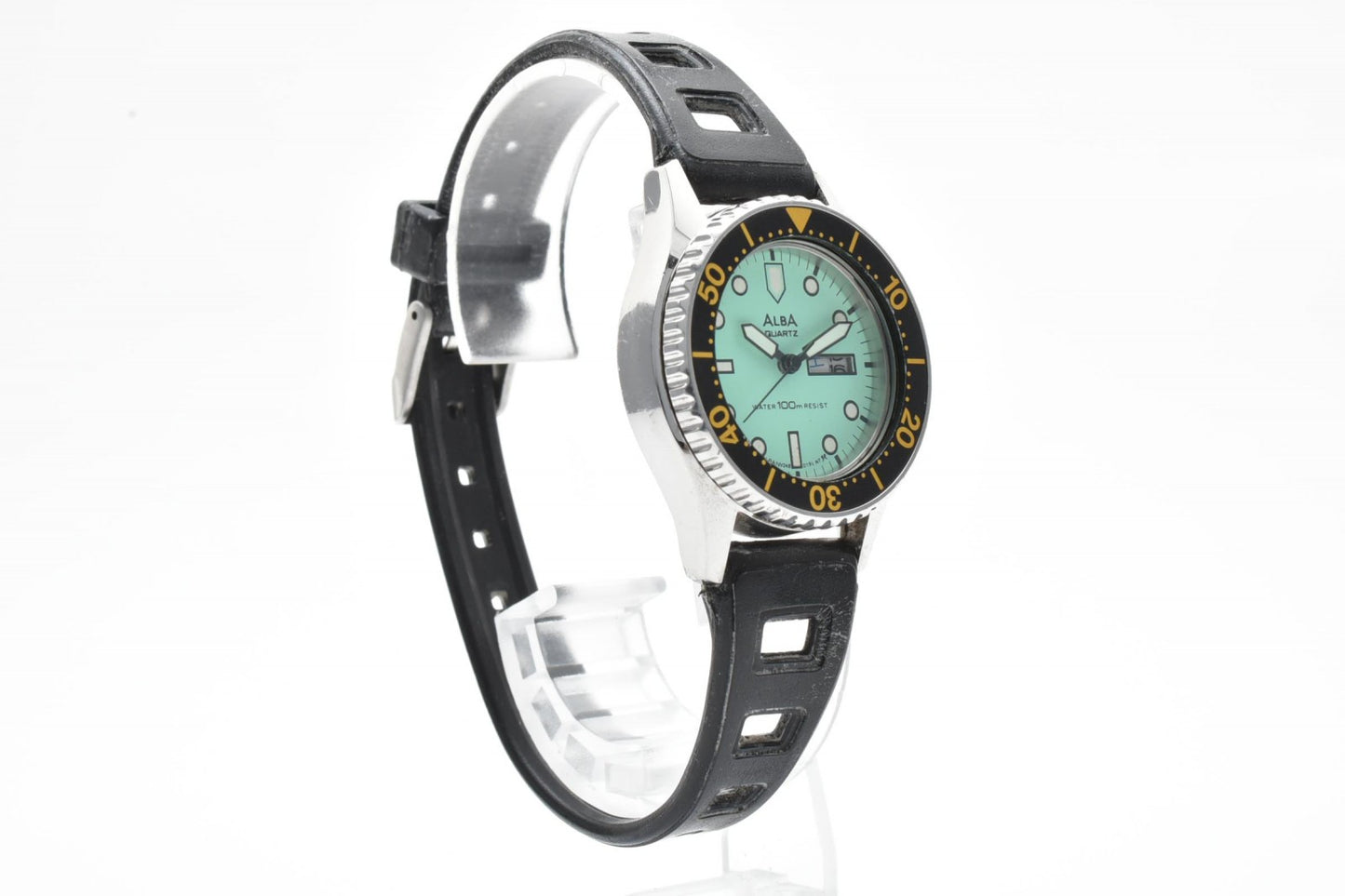 SEIKO ALBA V248-0070 レディース クォーツ ダイバーズ 腕時計 グリーンダイヤル ブラックベゼル シリコンベルト