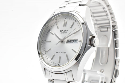 CASIO カシオ MTP-1239DJ メンズ クォーツ 腕時計 デイデイト シルバー文字盤 ステンレス ブレスウォッチ