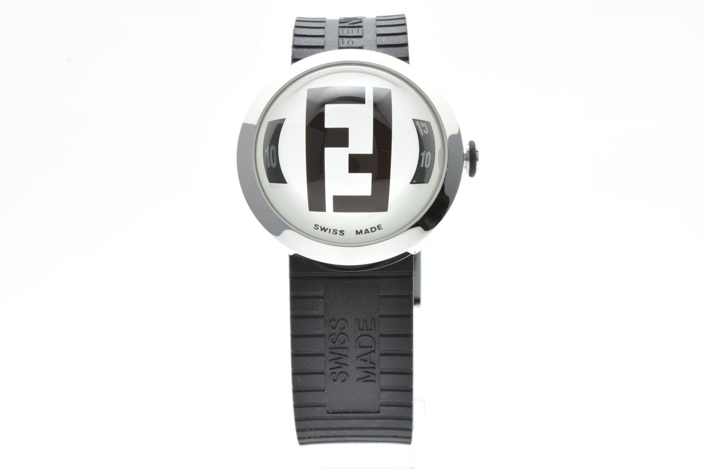 FENDI フェンディ ロゴダイヤル 腕時計 8010G ブラック ホワイト ラバーベルト スイス製 メンズ クォーツ