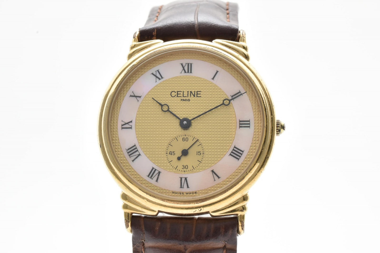 CELINE セリーヌ H2903-3 ローマンインデックス ゴールド文字盤 レザーベルト レディース腕時計 クォーツ