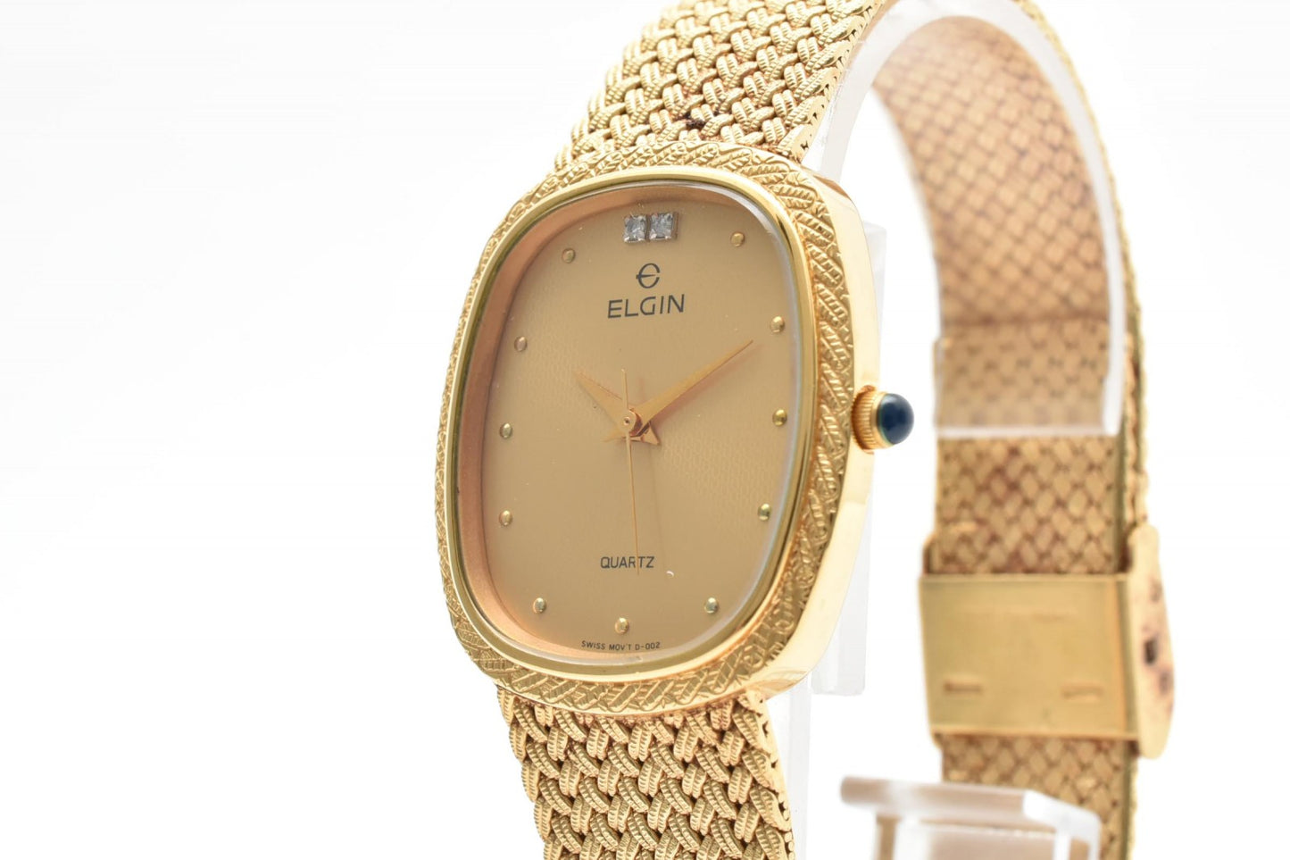 ELGIN エルジン ヴィンテージ クオーツ 腕時計 ゴールドカラー メッシュブレス オーバルフェイス GP レディース
