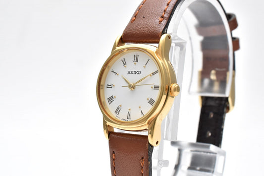 セイコー SEIKO V701-A110 レディース 腕時計 クオーツ ホワイト文字盤 ローマンインデックス レザーベルト