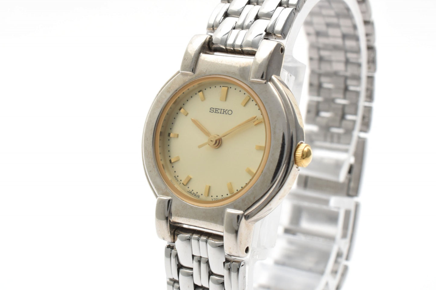 SEIKO セイコー V701-1791 クオーツ レディース 腕時計 ゴールド文字盤 コンビカラー ステンレススチール ドレスウォッチ 1990年代