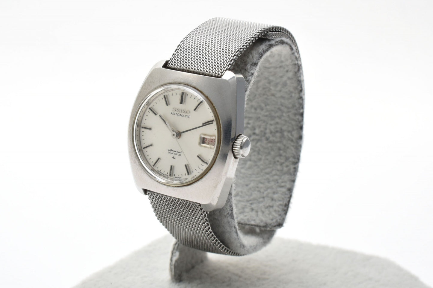 SEIKO セイコー 0N0504 自動巻 レディース 腕時計 ホワイト文字盤 デイト ステンレス メッシュブレス ヴィンテージ 箱付