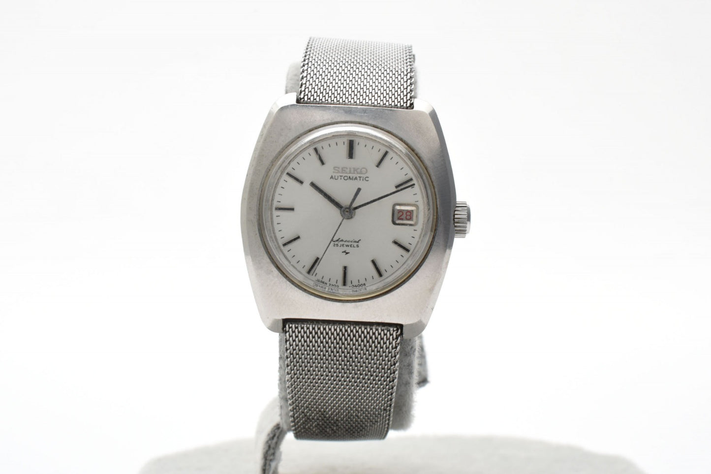 SEIKO セイコー 0N0504 自動巻 レディース 腕時計 ホワイト文字盤 デイト ステンレス メッシュブレス ヴィンテージ 箱付