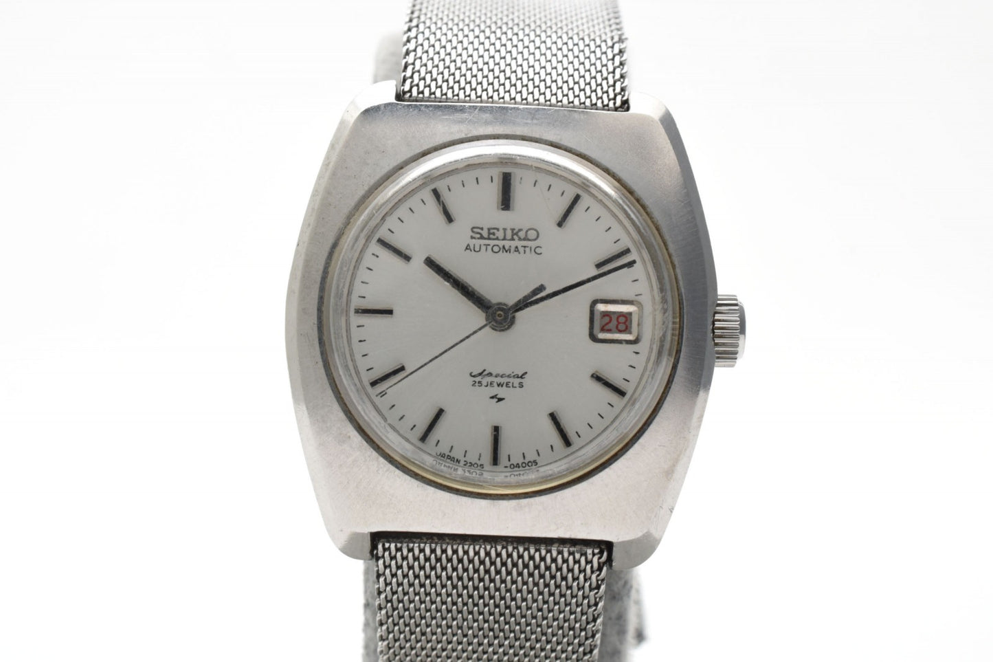 SEIKO セイコー 0N0504 自動巻 レディース 腕時計 ホワイト文字盤 デイト ステンレス メッシュブレス ヴィンテージ 箱付
