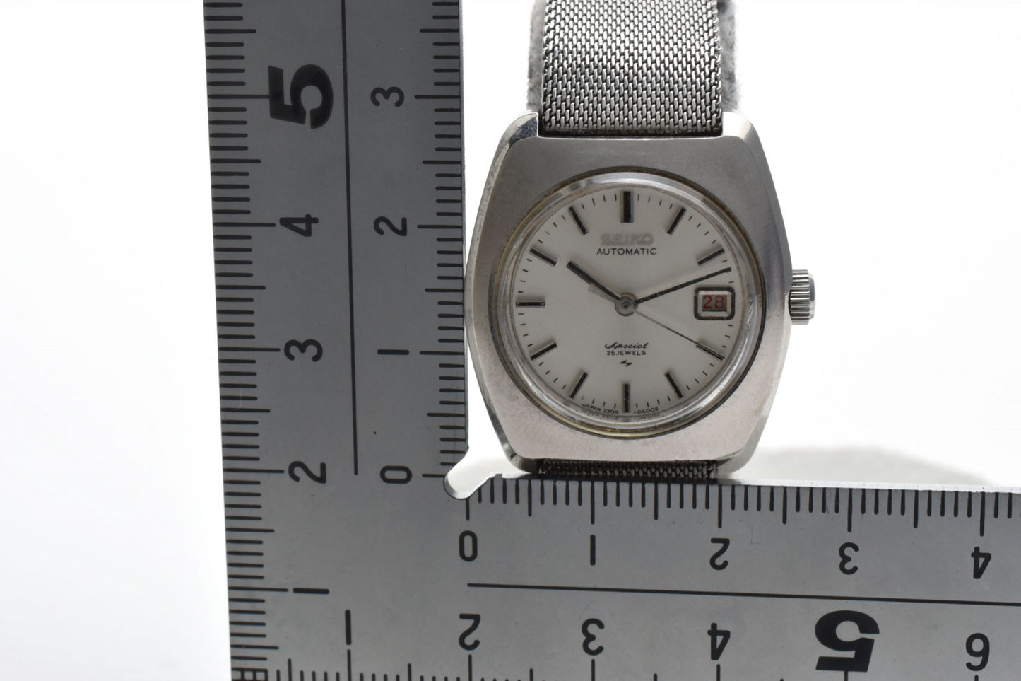 SEIKO セイコー 0N0504 自動巻 レディース 腕時計 ホワイト文字盤 デイト ステンレス メッシュブレス ヴィンテージ 箱付