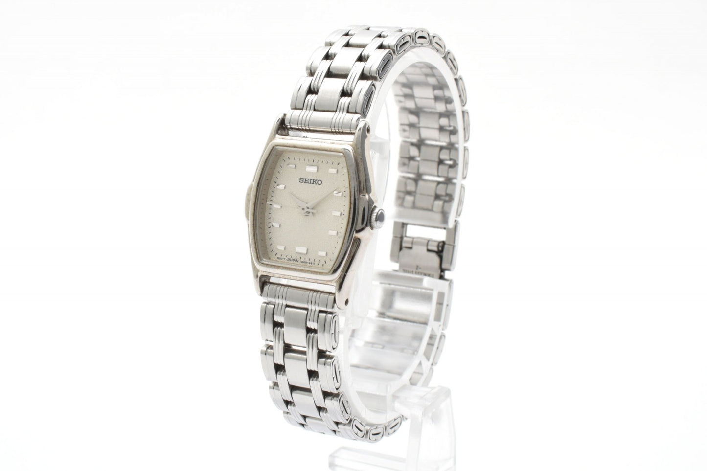 SEIKO セイコー V401-6250 クオーツ レディース 腕時計 ホワイト文字盤 スクエアケース ステンレススチール ブレスレット 1990年代