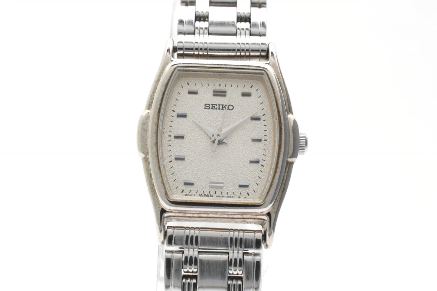 SEIKO セイコー V401-6250 クオーツ レディース 腕時計 ホワイト文字盤 スクエアケース ステンレススチール ブレスレット 1990年代