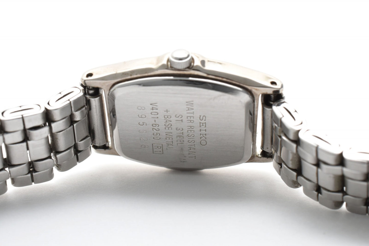 SEIKO セイコー V401-6250 クオーツ レディース 腕時計 ホワイト文字盤 スクエアケース ステンレススチール ブレスレット 1990年代