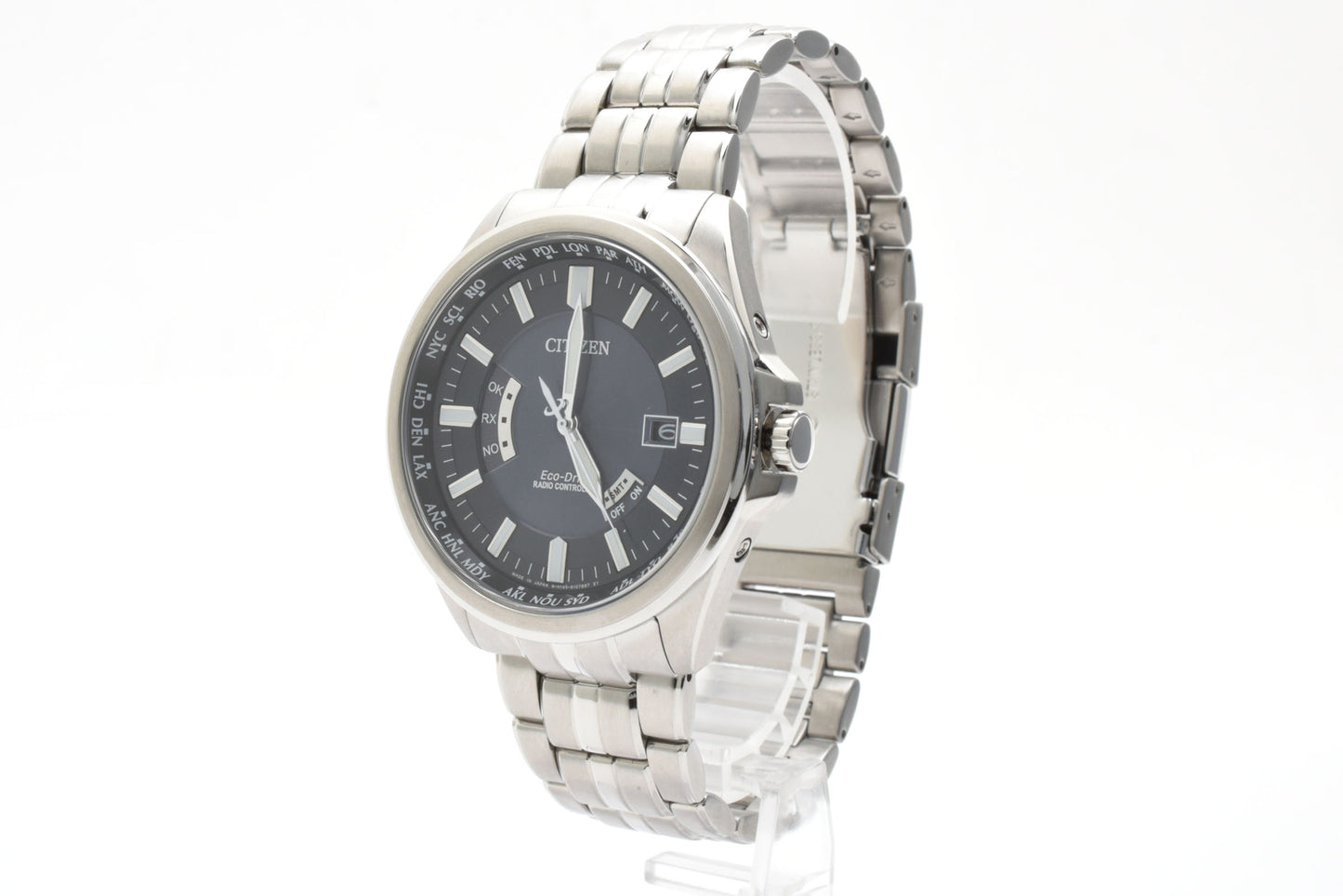 シチズン CITIZEN エコ・ドライブ H145-S07345 電波ソーラー 腕時計 ブラック文字盤 ワールドタイム ステンレス メンズ