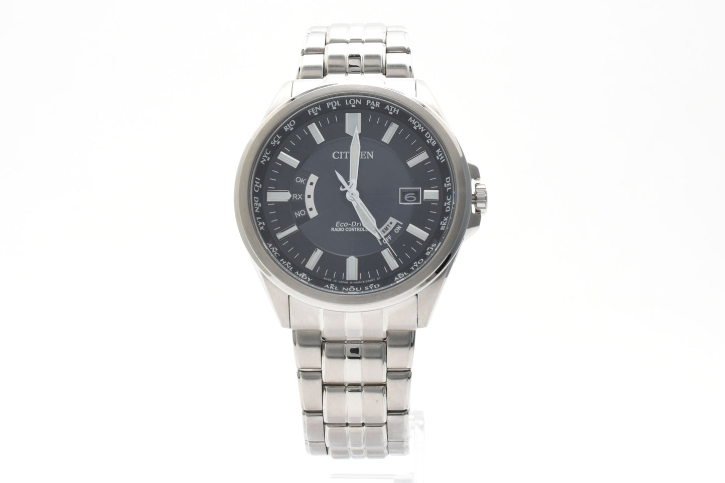 シチズン CITIZEN エコ・ドライブ H145-S07345 電波ソーラー 腕時計 ブラック文字盤 ワールドタイム ステンレス メンズ