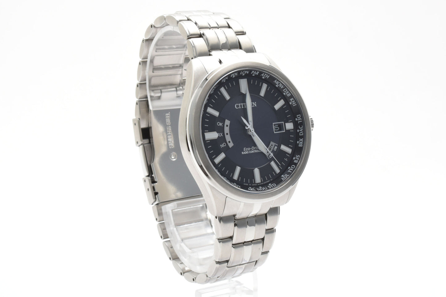 シチズン CITIZEN エコ・ドライブ H145-S07345 電波ソーラー 腕時計 ブラック文字盤 ワールドタイム ステンレス メンズ