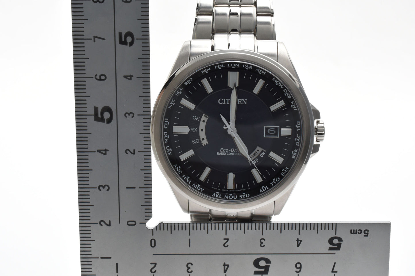 シチズン CITIZEN エコ・ドライブ H145-S07345 電波ソーラー 腕時計 ブラック文字盤 ワールドタイム ステンレス メンズ