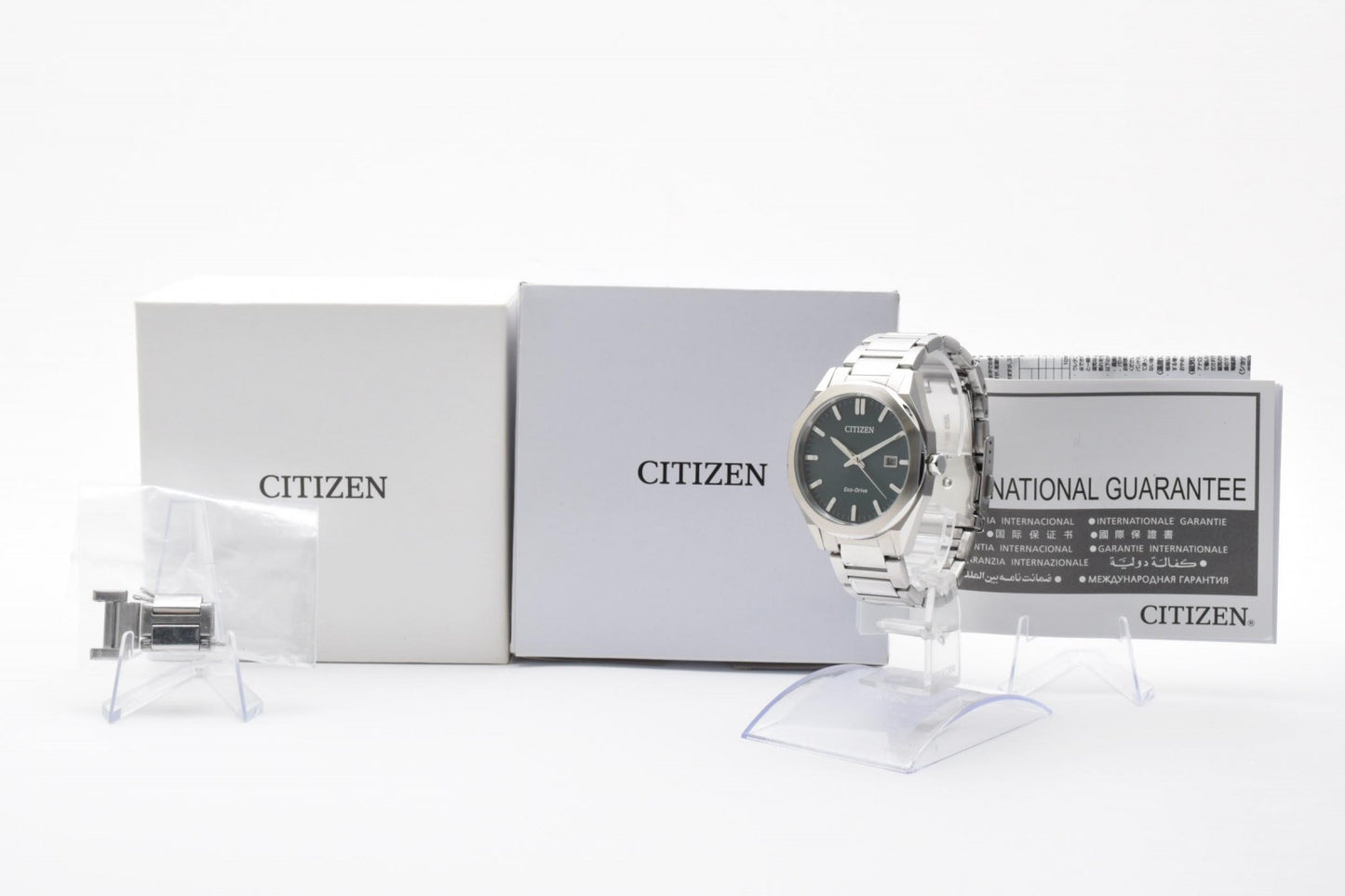 CITIZEN シチズン エコドライブ E111-008TT01 ソーラー メンズ 腕時計 グリーン文字盤 デイト ステンレススチール 箱付 保証書付