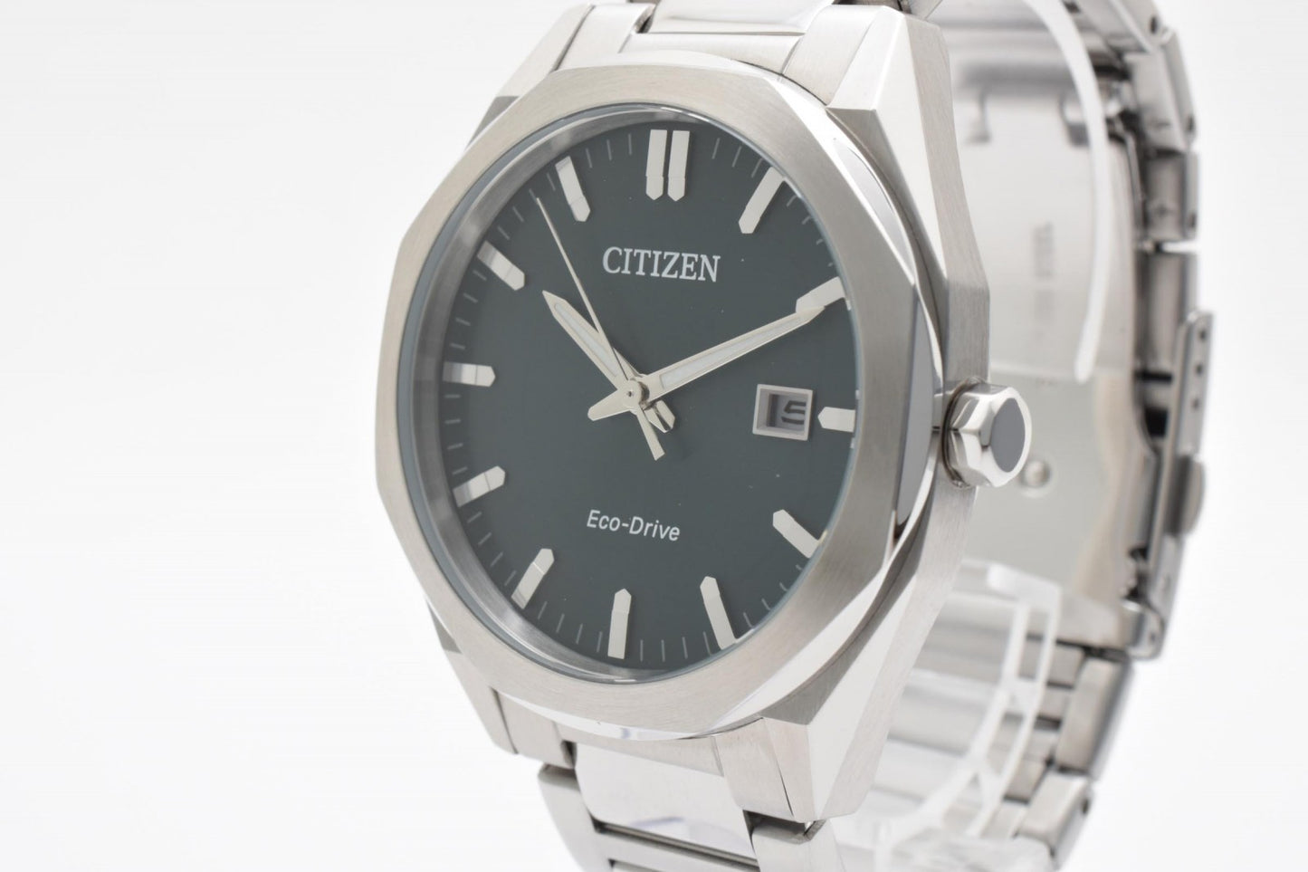 CITIZEN シチズン エコドライブ E111-008TT01 ソーラー メンズ 腕時計 グリーン文字盤 デイト ステンレススチール 箱付 保証書付