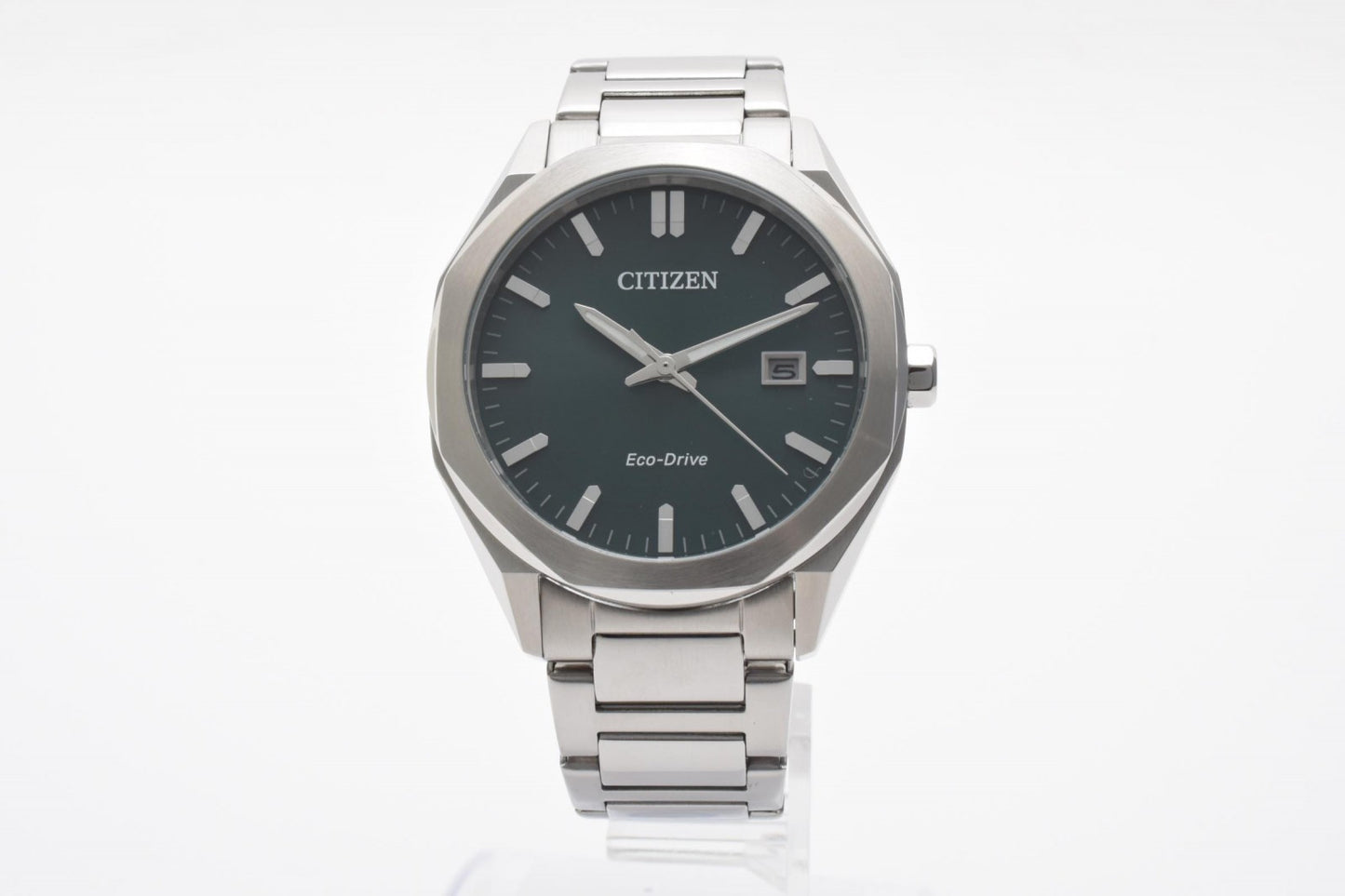 CITIZEN シチズン エコドライブ E111-008TT01 ソーラー メンズ 腕時計 グリーン文字盤 デイト ステンレススチール 箱付 保証書付