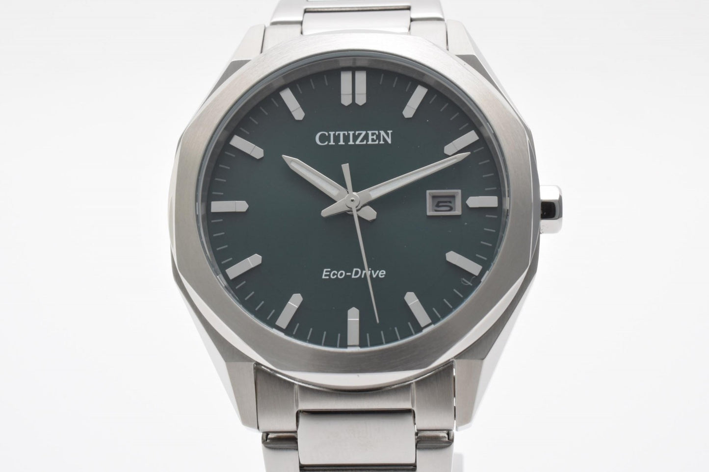 CITIZEN シチズン エコドライブ E111-008TT01 ソーラー メンズ 腕時計 グリーン文字盤 デイト ステンレススチール 箱付 保証書付