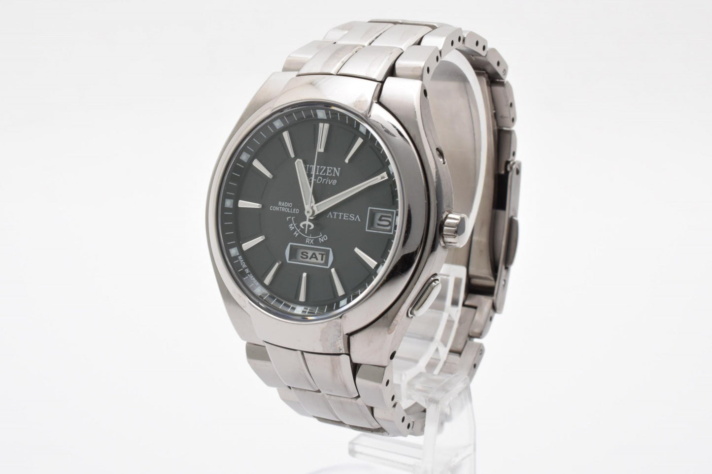 CITIZEN シチズン アテッサ H106-T010407 電波ソーラー チタン メンズ 腕時計 ブラック文字盤 エコドライブ デイト 箱付 説明書付