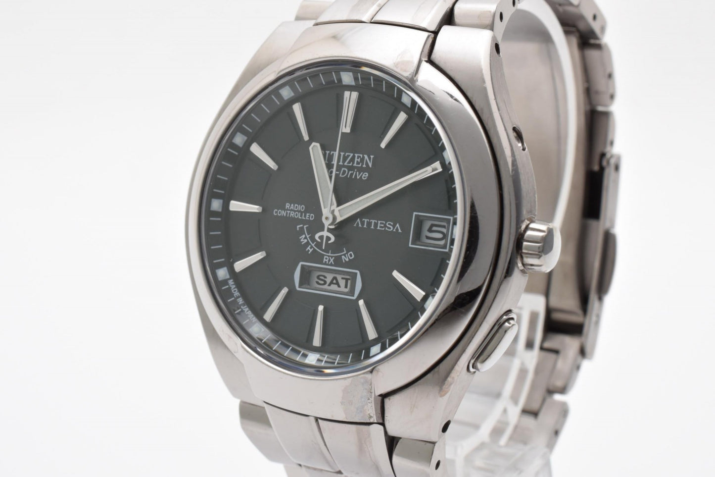CITIZEN シチズン アテッサ H106-T010407 電波ソーラー チタン メンズ 腕時計 ブラック文字盤 エコドライブ デイト 箱付 説明書付
