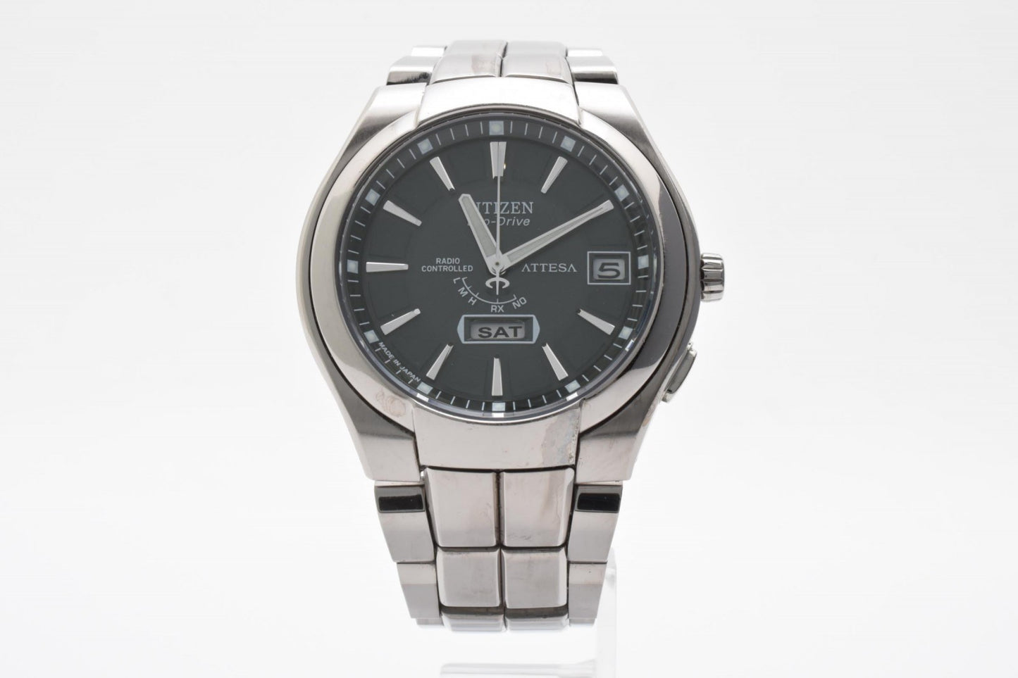 CITIZEN シチズン アテッサ H106-T010407 電波ソーラー チタン メンズ 腕時計 ブラック文字盤 エコドライブ デイト 箱付 説明書付
