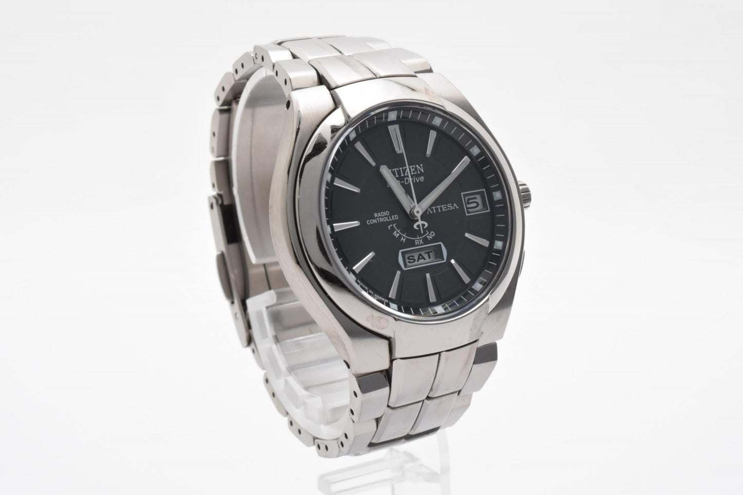 CITIZEN シチズン アテッサ H106-T010407 電波ソーラー チタン メンズ 腕時計 ブラック文字盤 エコドライブ デイト 箱付 説明書付
