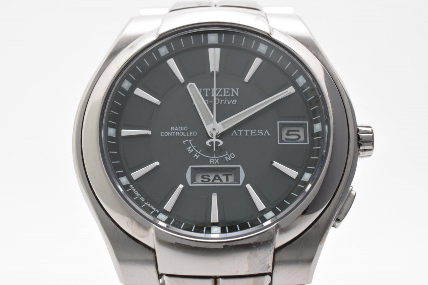 CITIZEN シチズン アテッサ H106-T010407 電波ソーラー チタン メンズ 腕時計 ブラック文字盤 エコドライブ デイト 箱付 説明書付